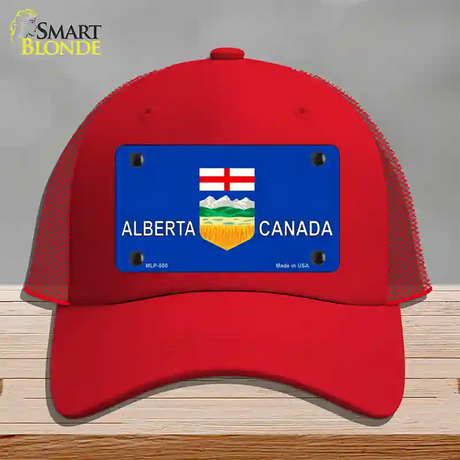 Alberta Canada Novelty License Plate Hat Mesh / Red