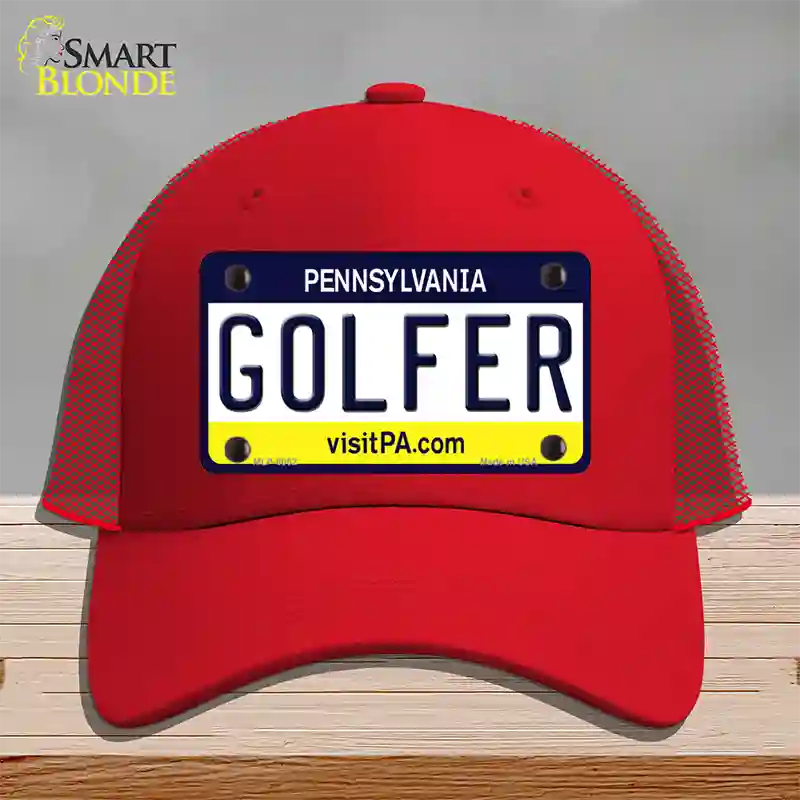 Golfer Pennsylvania State Novelty License Plate Hat Mesh / Red