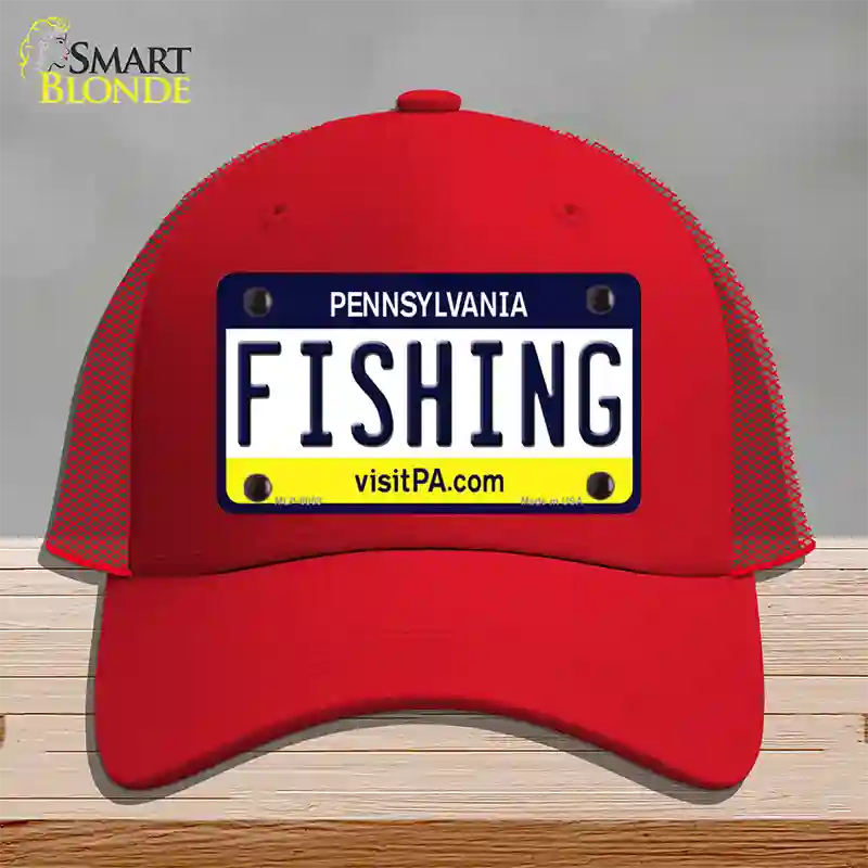 Fishing Pennsylvania State Novelty License Plate Hat Mesh / Red