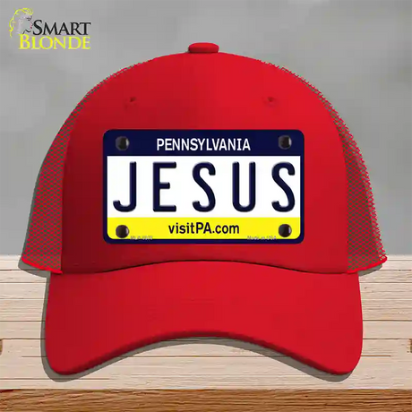 Jesus Pennsylvania State Novelty License Plate Hat Mesh / Red