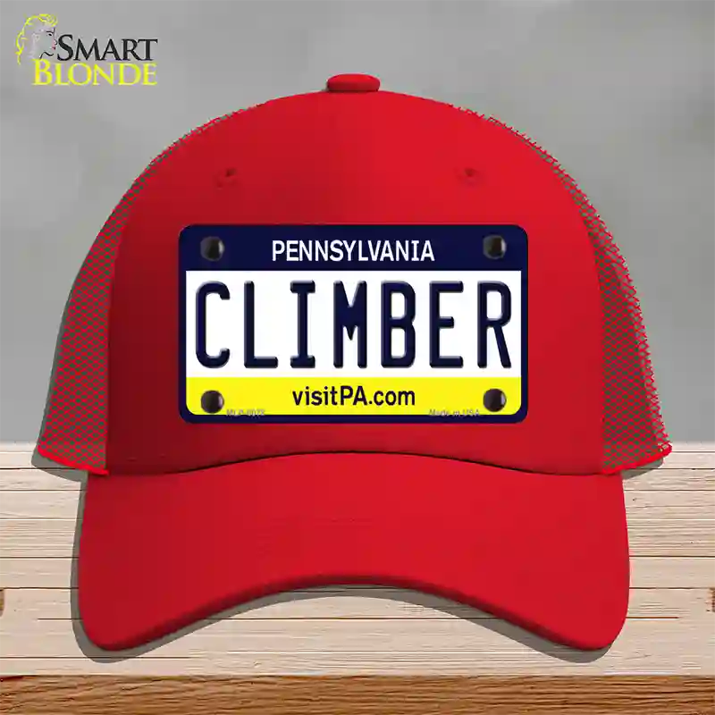 Climber Pennsylvania State Novelty License Plate Hat Mesh / Red