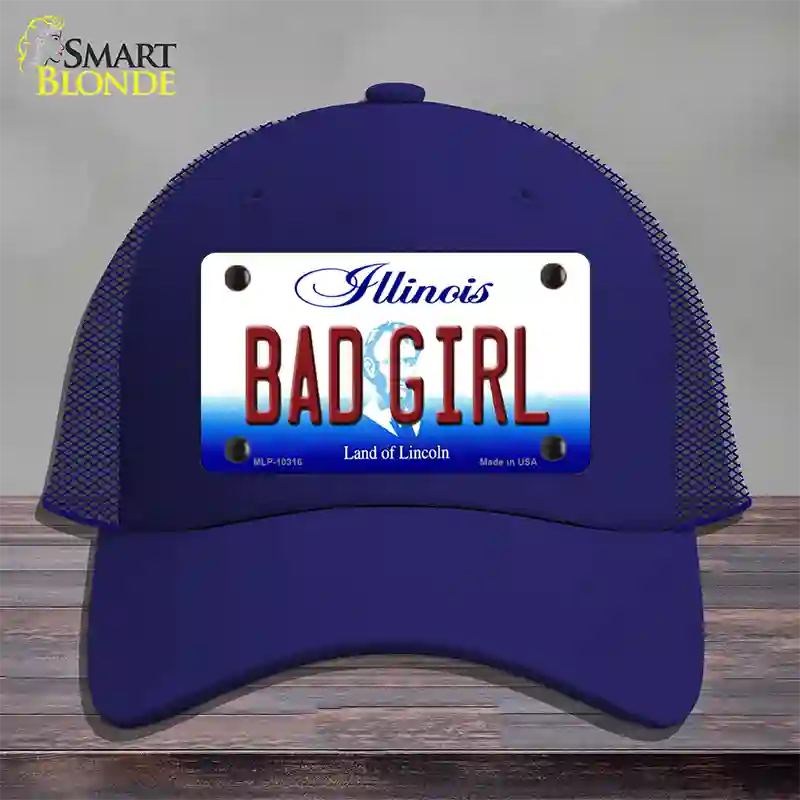 Bad Girl Illinois Novelty License Plate Hat Mesh / Royal Blue