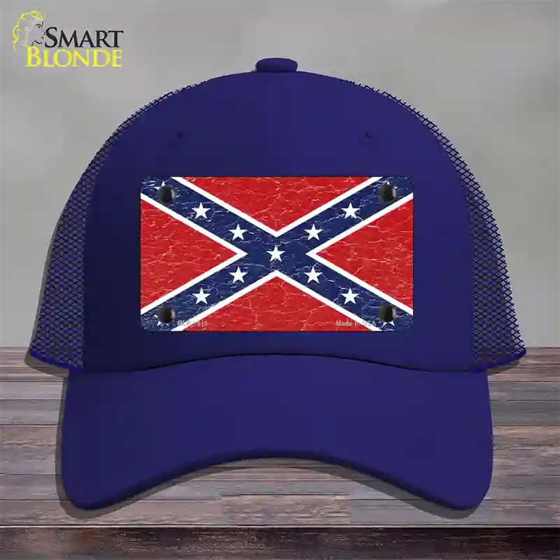 Distressed Confederate Flag Novelty License Plate Hat Mesh / Royal Blue