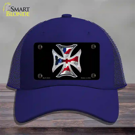 Maltese Cross Flag Novelty License Plate Hat Mesh / Royal Blue