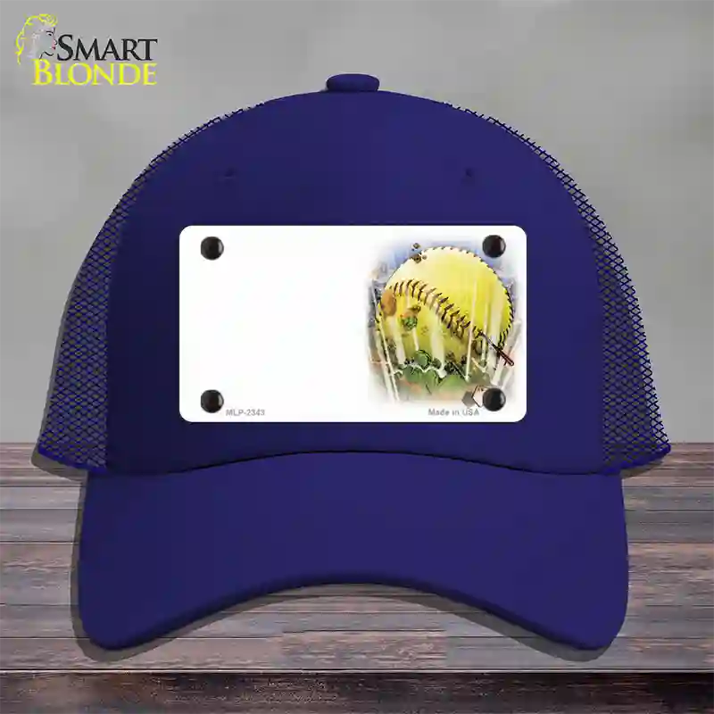 Softball Offset Novelty License Plate Hat Mesh / Royal Blue