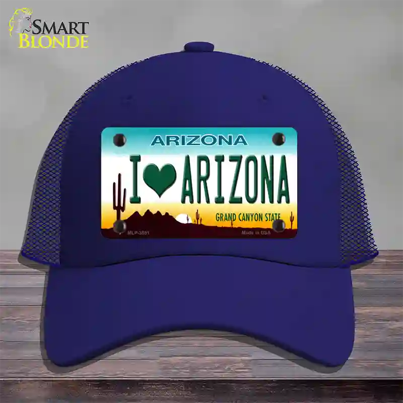 I Love Arizona Novelty License Plate Hat Mesh / Royal Blue
