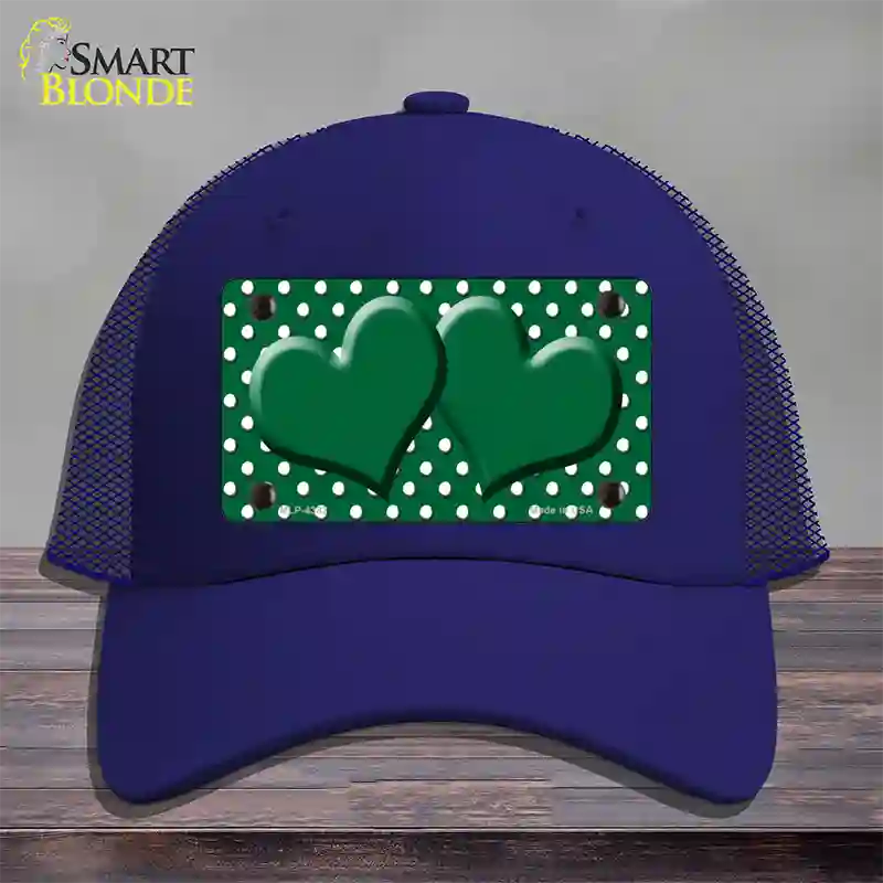 Green White Polka Dot Center Hearts Novelty License Plate Hat Mesh / Royal Blue