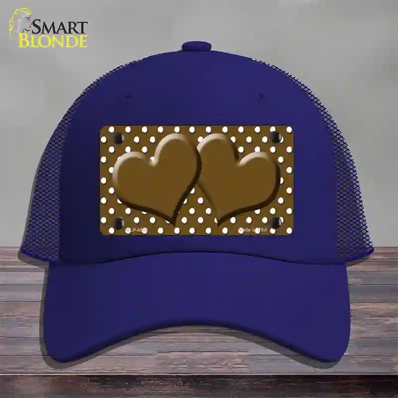 Brown White Polka Dot Center Hearts Novelty License Plate Hat Mesh / Royal Blue