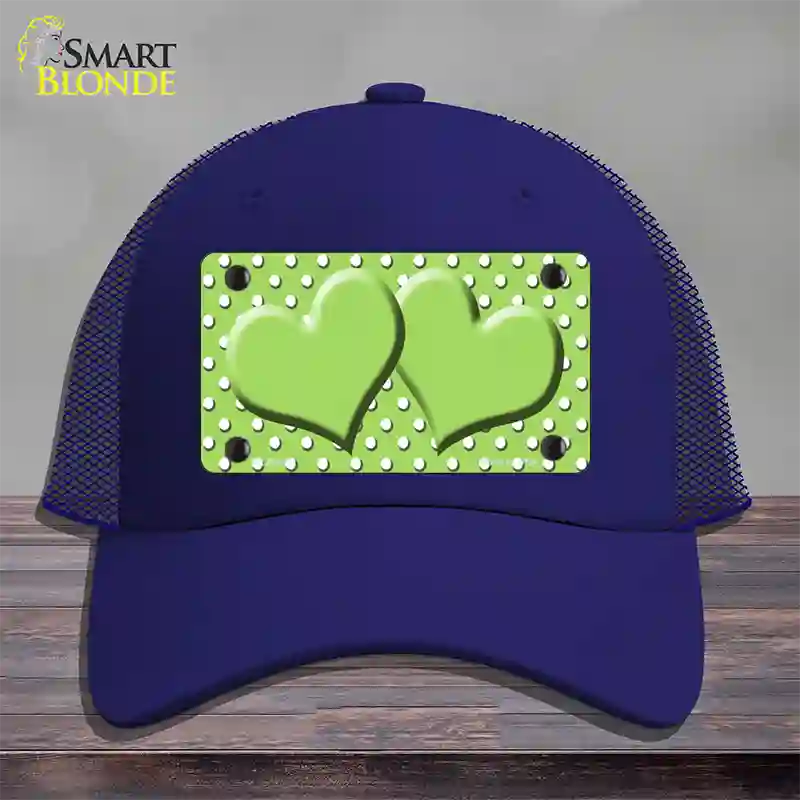 Lime Green White Polka Dot Center Hearts Novelty License Plate Hat Mesh / Royal Blue