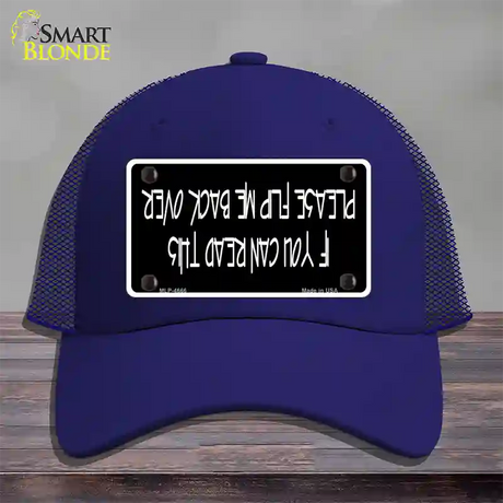 Flip Me Over Metal Novelty License Plate Hat Mesh / Royal Blue