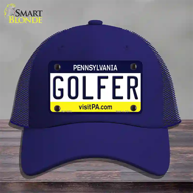 Golfer Pennsylvania State Novelty License Plate Hat Mesh / Royal Blue