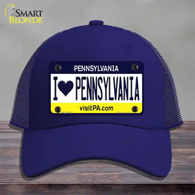 I Love Pennsylvania State Novelty License Plate Hat Mesh / Royal Blue