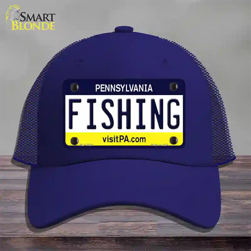 Fishing Pennsylvania State Novelty License Plate Hat Mesh / Royal Blue