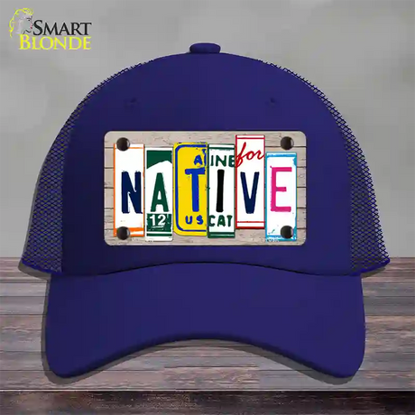 Native License Plate Art Wood Novelty License Plate Hat Mesh / Royal Blue