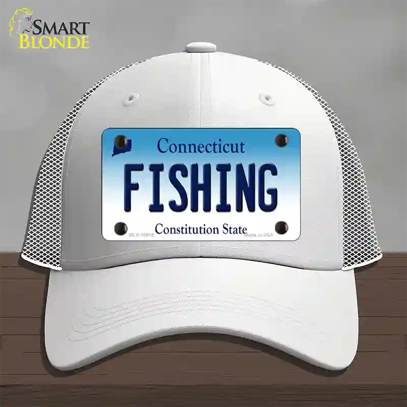 Fishing Connecticut Novelty License Plate Hat Mesh / White