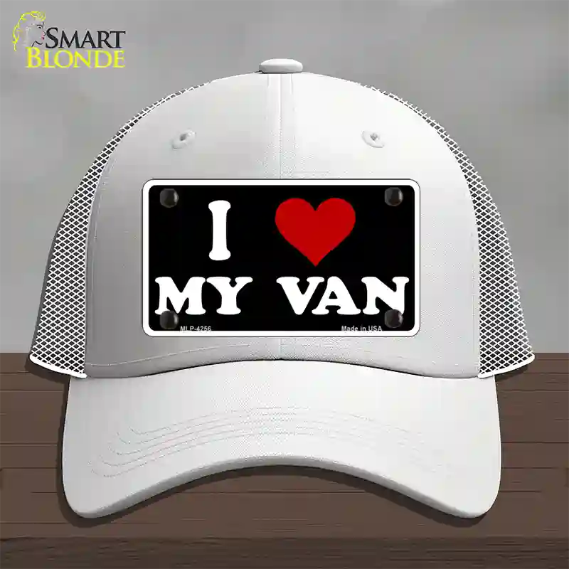 I Love My Van Black Novelty License Plate Hat Mesh / White
