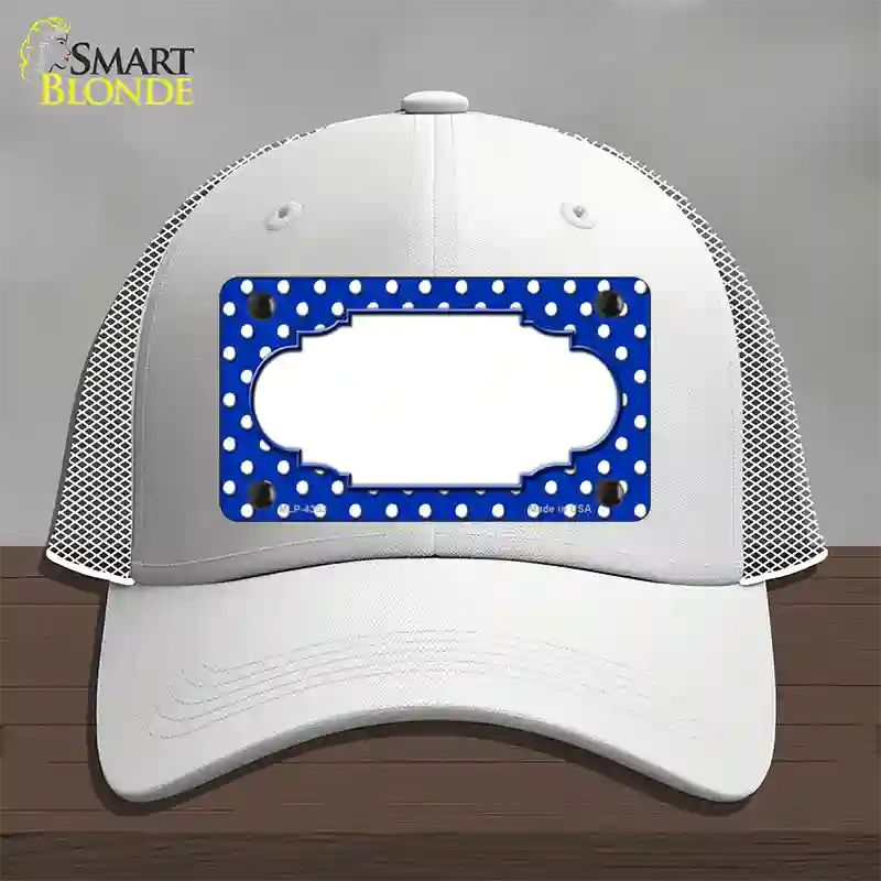 Scallop Blue White Polka Dot Novelty License Plate Hat Mesh / White