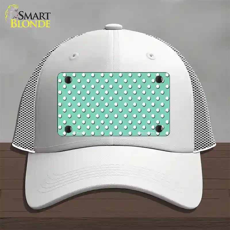 Mint Polka Dot Novelty License Plate Hat Mesh / White