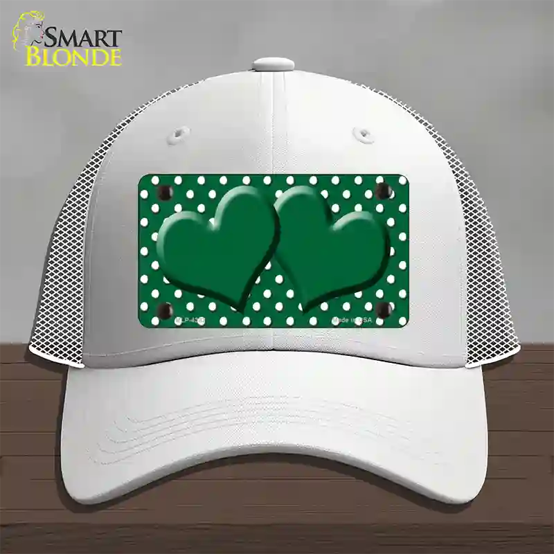 Green White Polka Dot Center Hearts Novelty License Plate Hat Mesh / White