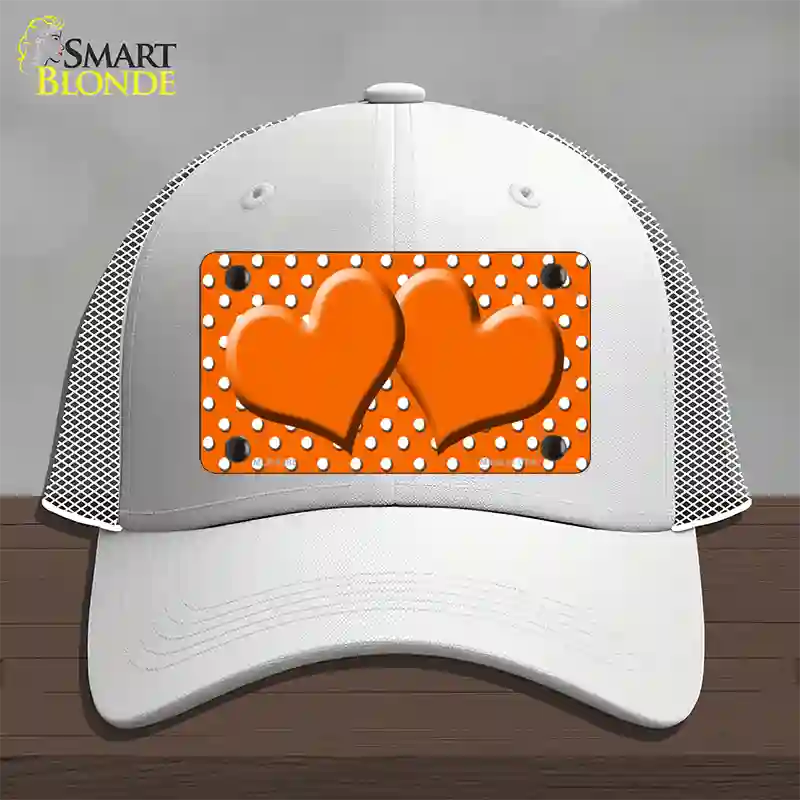 Orange White Polka Dot Center Hearts Novelty License Plate Hat Mesh / White