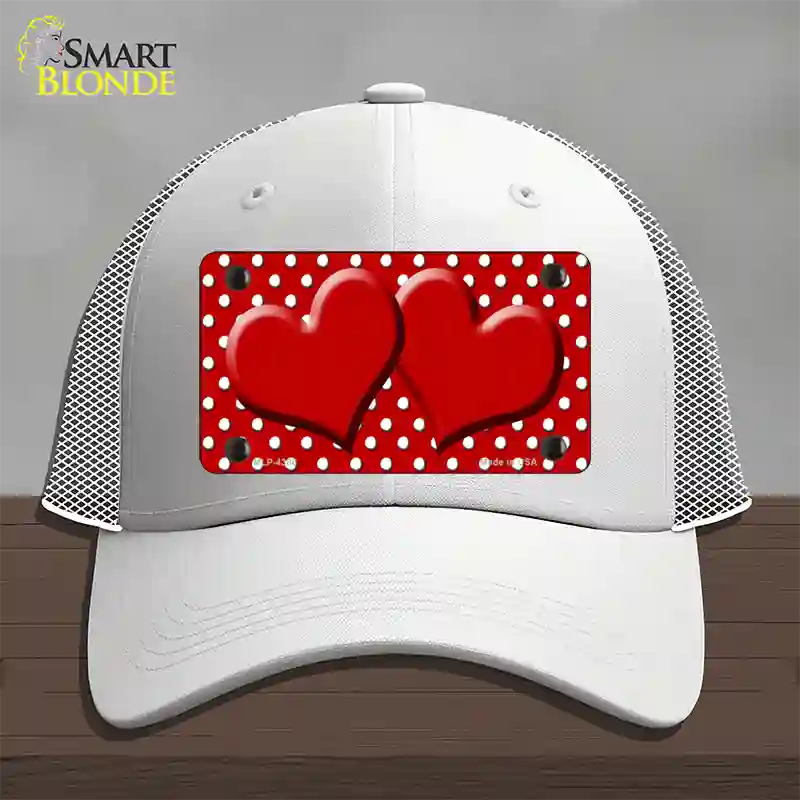 Red White Polka Dot Center Hearts Novelty License Plate Hat Mesh / White