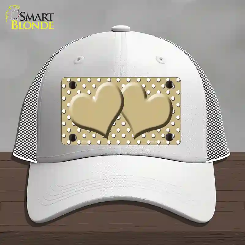 Gold White Polka Dot Center Hearts Novelty License Plate Hat Mesh / White