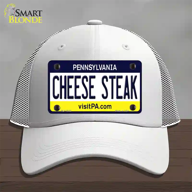 Cheese Steak Pennsylvania State Novelty License Plate Hat Mesh / White
