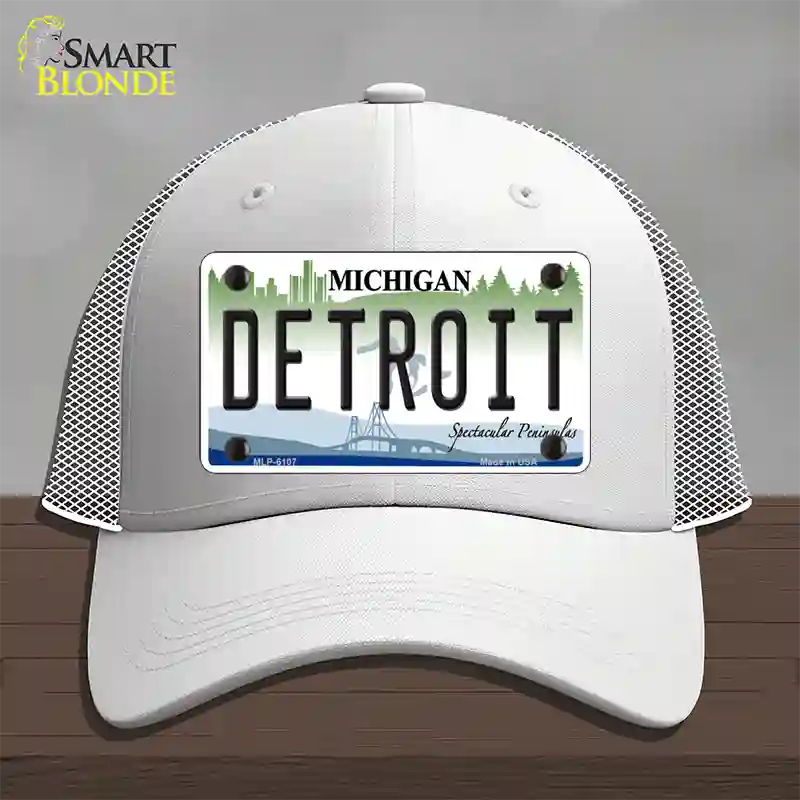 Detroit Michigan Novelty License Plate Hat Mesh / White
