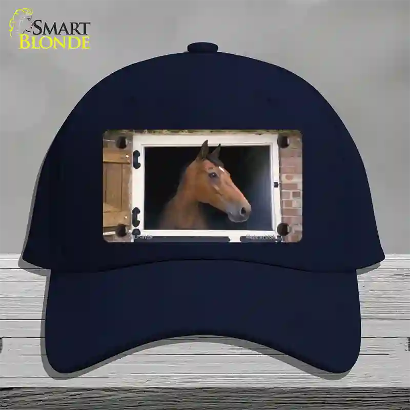 Horse In Barn Novelty License Plate Hat Cotton / Navy