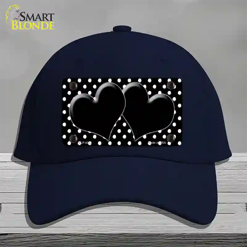 Black White Polka Dot Center Hearts Novelty License Plate Hat Cotton / Navy