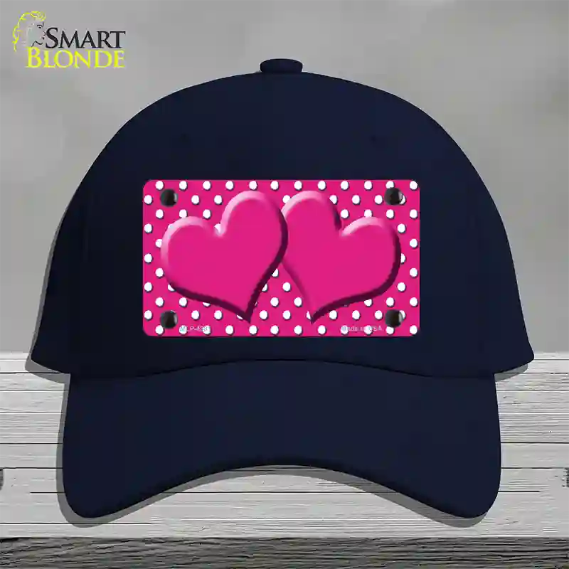 Pink White Polka Dot Center Hearts Novelty License Plate Hat Cotton / Navy