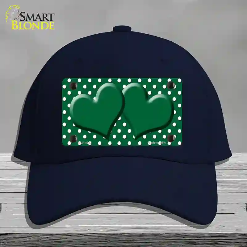 Green White Polka Dot Center Hearts Novelty License Plate Hat Cotton / Navy
