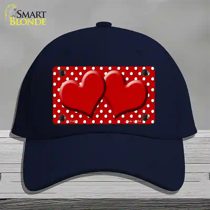 Red White Polka Dot Center Hearts Novelty License Plate Hat Cotton / Navy