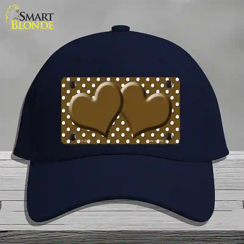 Brown White Polka Dot Center Hearts Novelty License Plate Hat Cotton / Navy