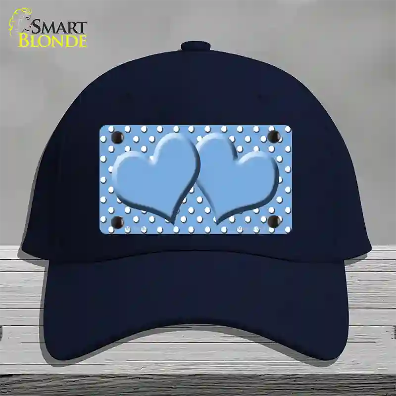 Light Blue White Polka Dot Center Hearts Novelty License Plate Hat Cotton / Navy