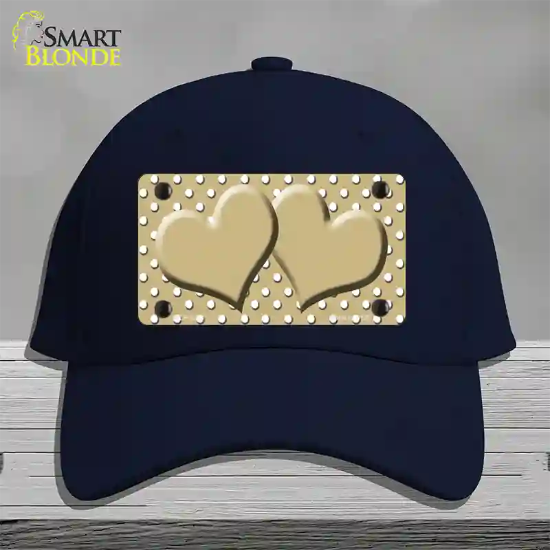 Gold White Polka Dot Center Hearts Novelty License Plate Hat Cotton / Navy