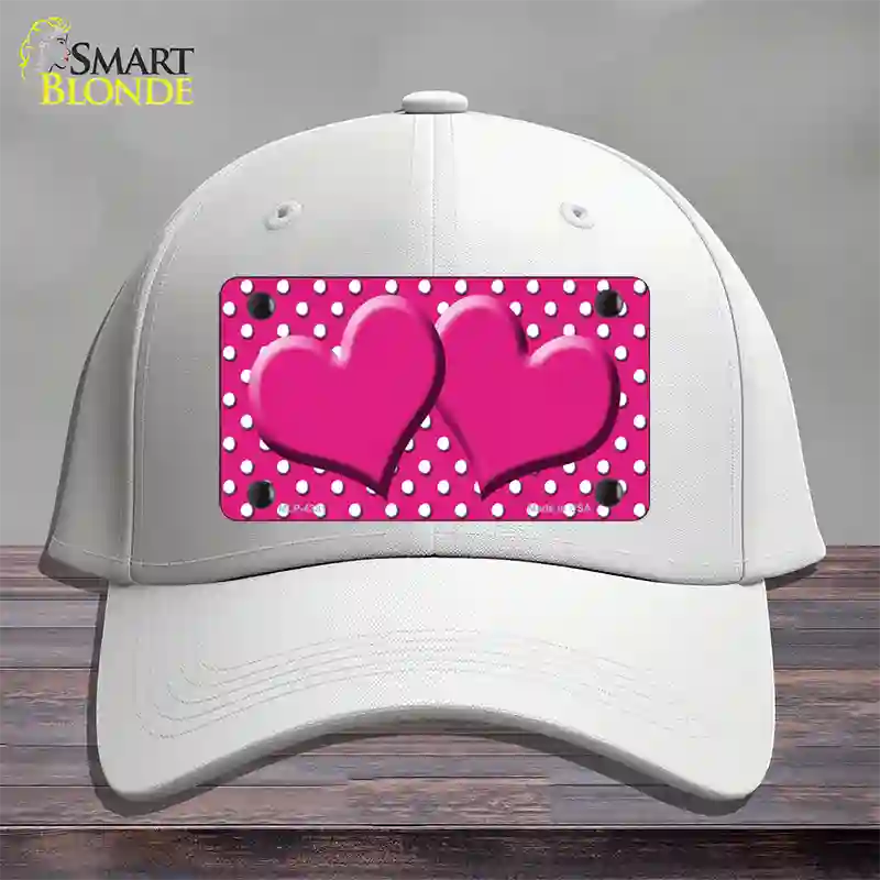 Pink White Polka Dot Center Hearts Novelty License Plate Hat Cotton / White