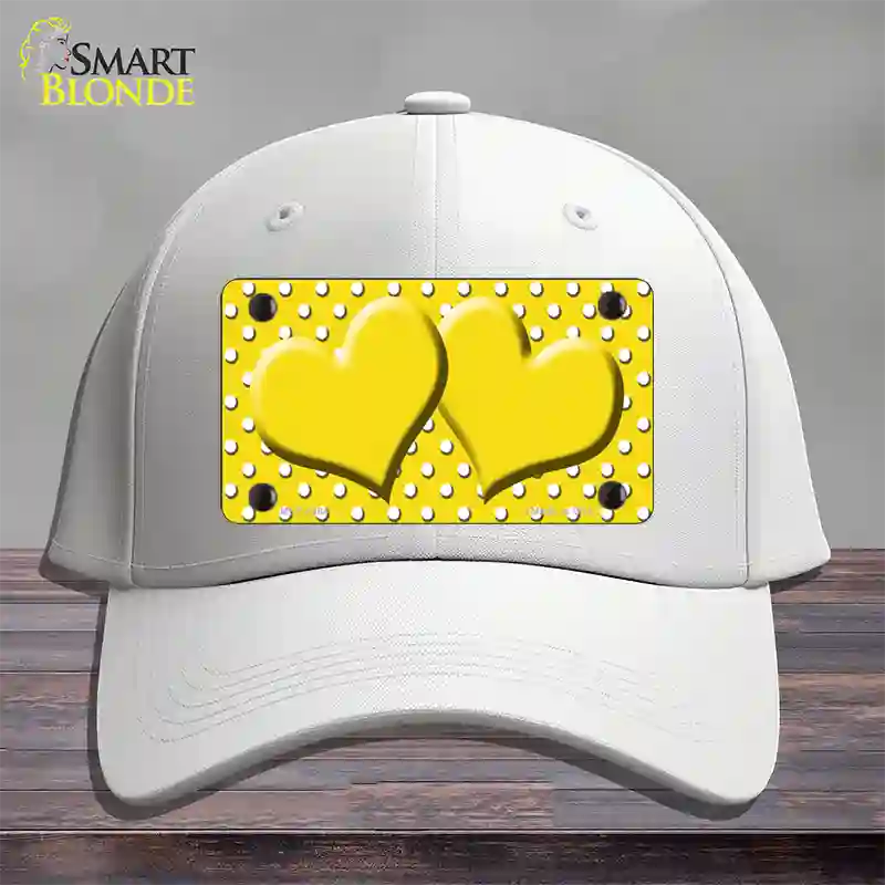 Yellow White Polka Dot Center Hearts Novelty License Plate Hat Cotton / White