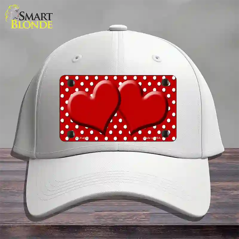 Red White Polka Dot Center Hearts Novelty License Plate Hat Cotton / White