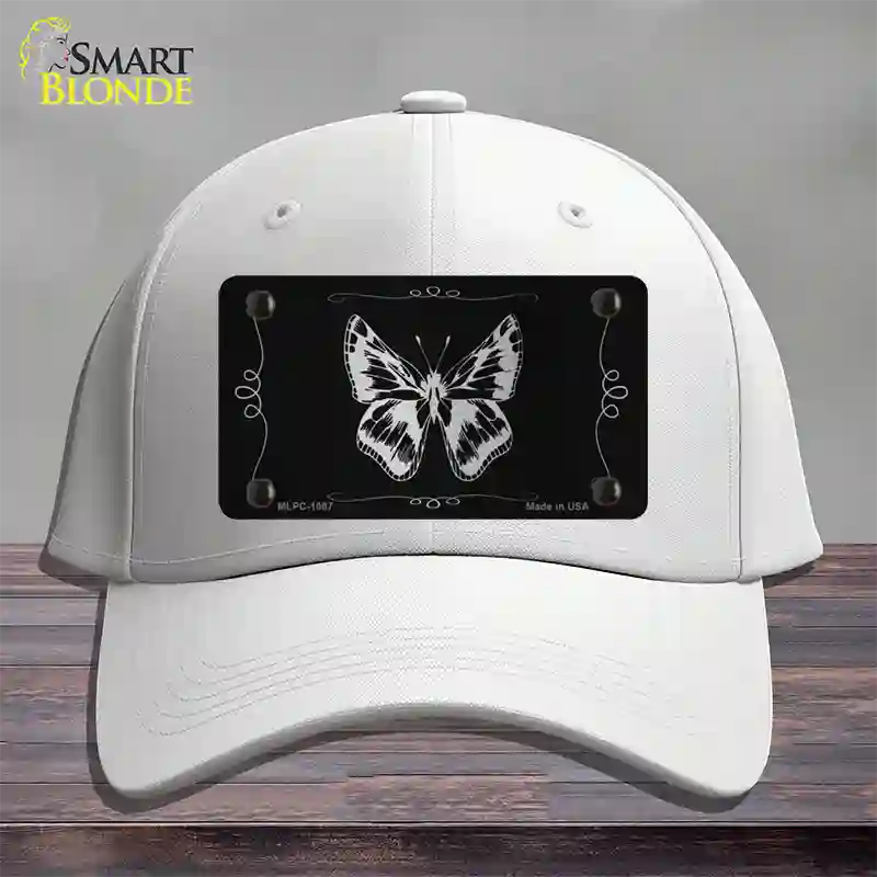 Butterfly Black Brushed Chrome Novelty License Plate Hat Cotton / White