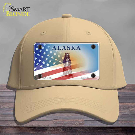 Alaska Bear with American Flag Novelty License Plate Hat HAT-MLP-12478