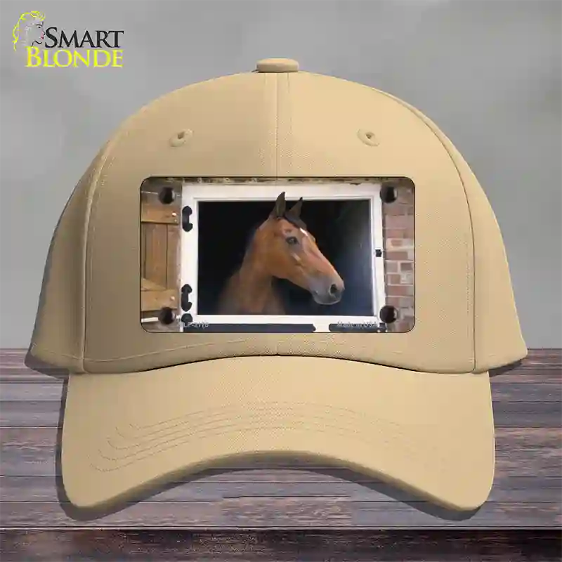 Horse In Barn Novelty License Plate Hat Cotton / Khaki