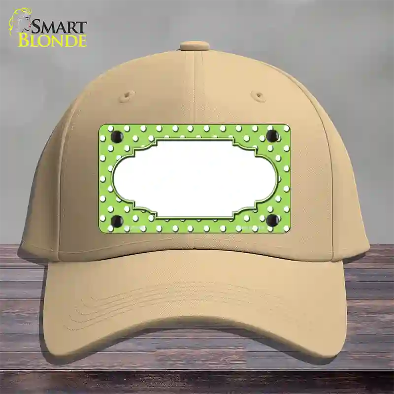 Scallop Lime Green White Polka Dot Novelty License Plate Hat Cotton / Khaki