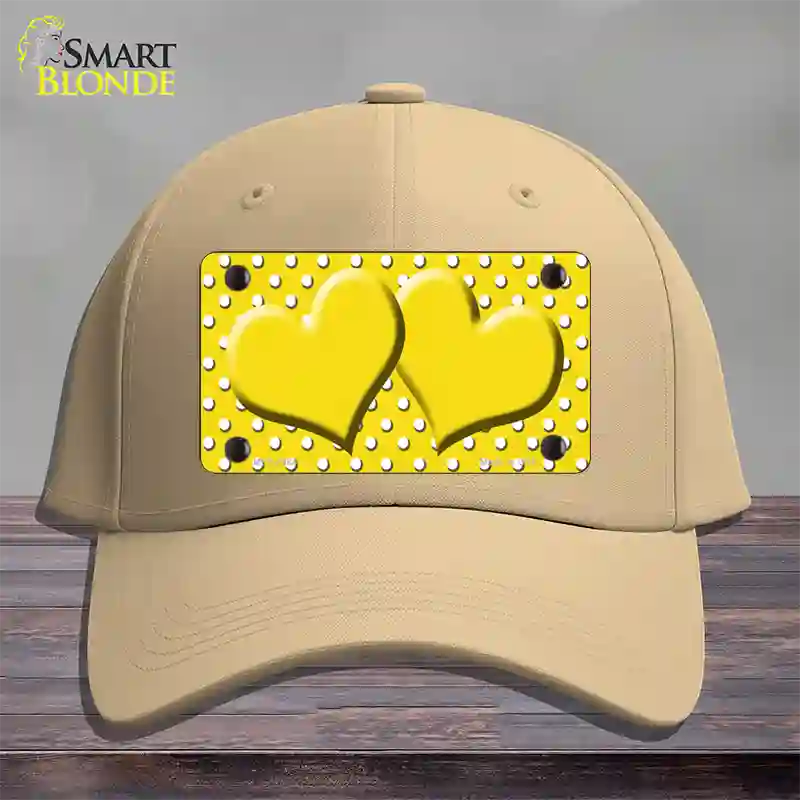 Yellow White Polka Dot Center Hearts Novelty License Plate Hat Cotton / Khaki