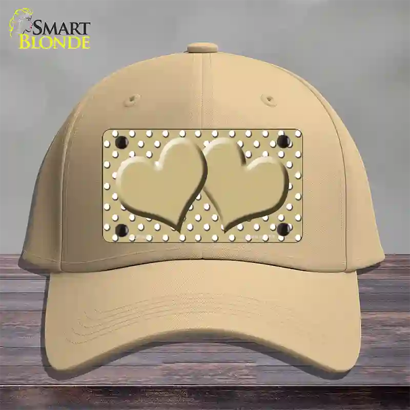 Gold White Polka Dot Center Hearts Novelty License Plate Hat Cotton / Khaki