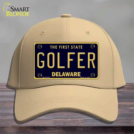Golfer Delaware Novelty License Plate Hat Cotton / Khaki