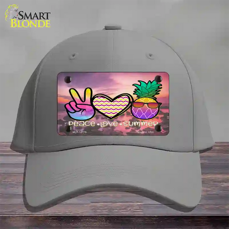 Peace Love Summer Pineapple BeachNovelty License Plate Hat Cotton / Gray