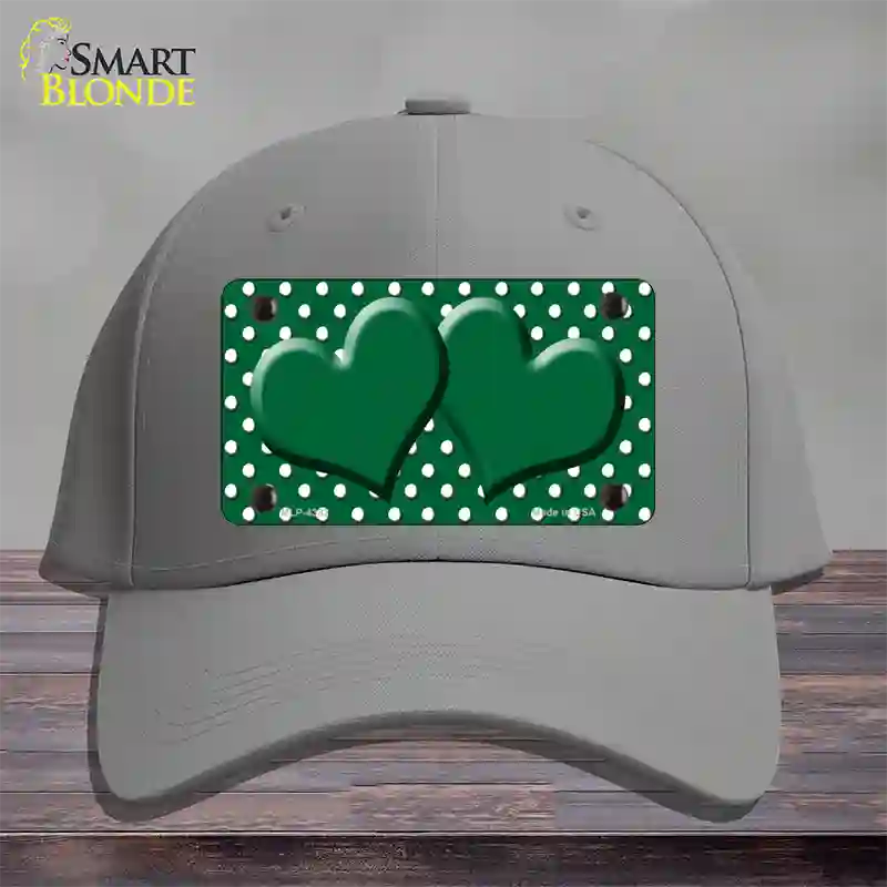 Green White Polka Dot Center Hearts Novelty License Plate Hat Cotton / Gray