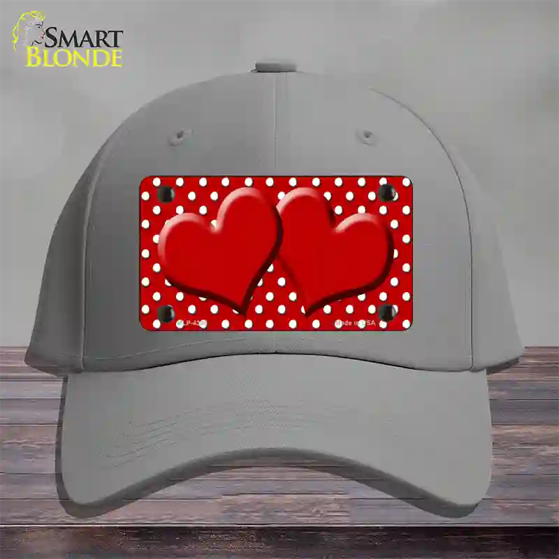 Red White Polka Dot Center Hearts Novelty License Plate Hat Cotton / Gray