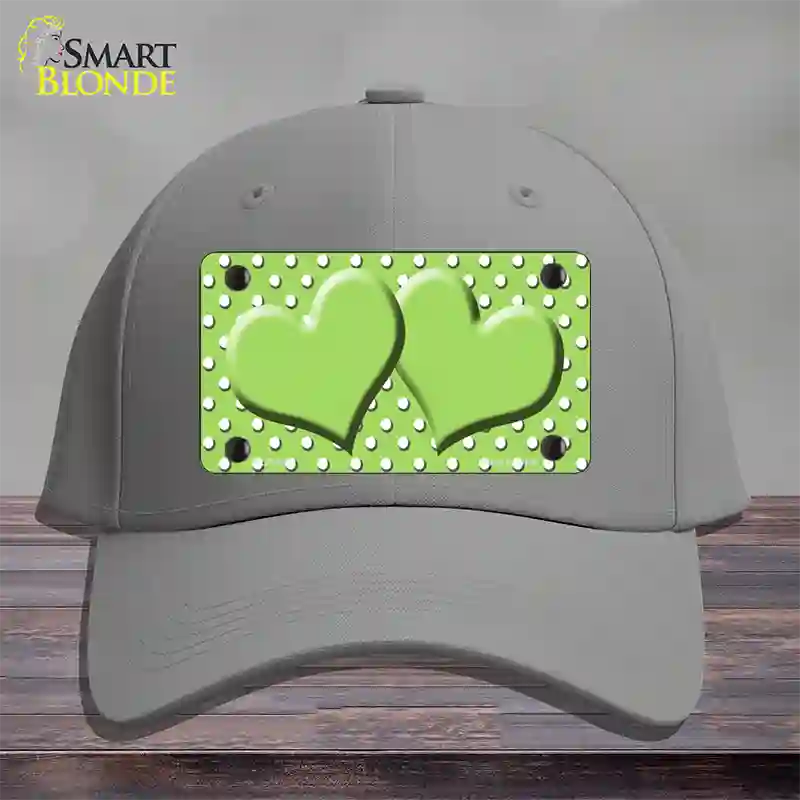 Lime Green White Polka Dot Center Hearts Novelty License Plate Hat Cotton / Gray